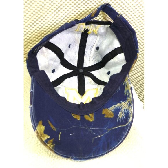 University Of Michigan Wolverines Blue Camo Distressed Baseball Cap Embroidered - Picture 6 of 7